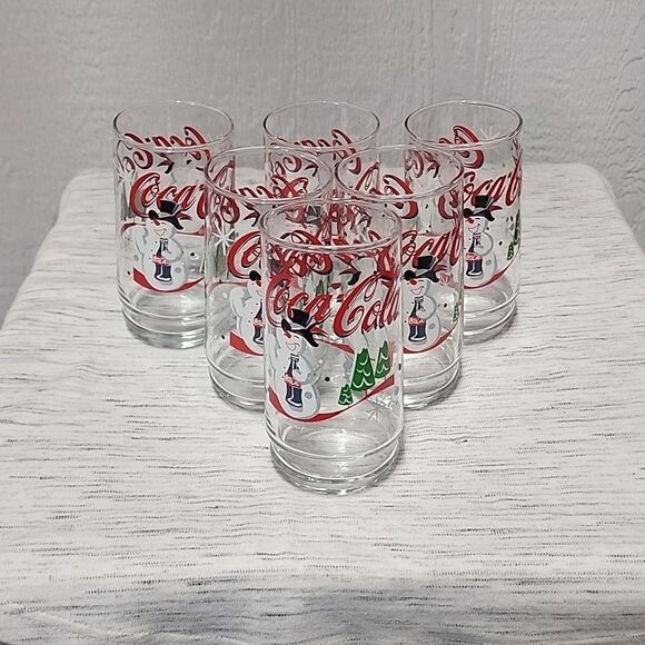 COCA-COLA SNOWMAN GLASSES Set Of 6- 16oz Collectibles - Picture 1 of 5